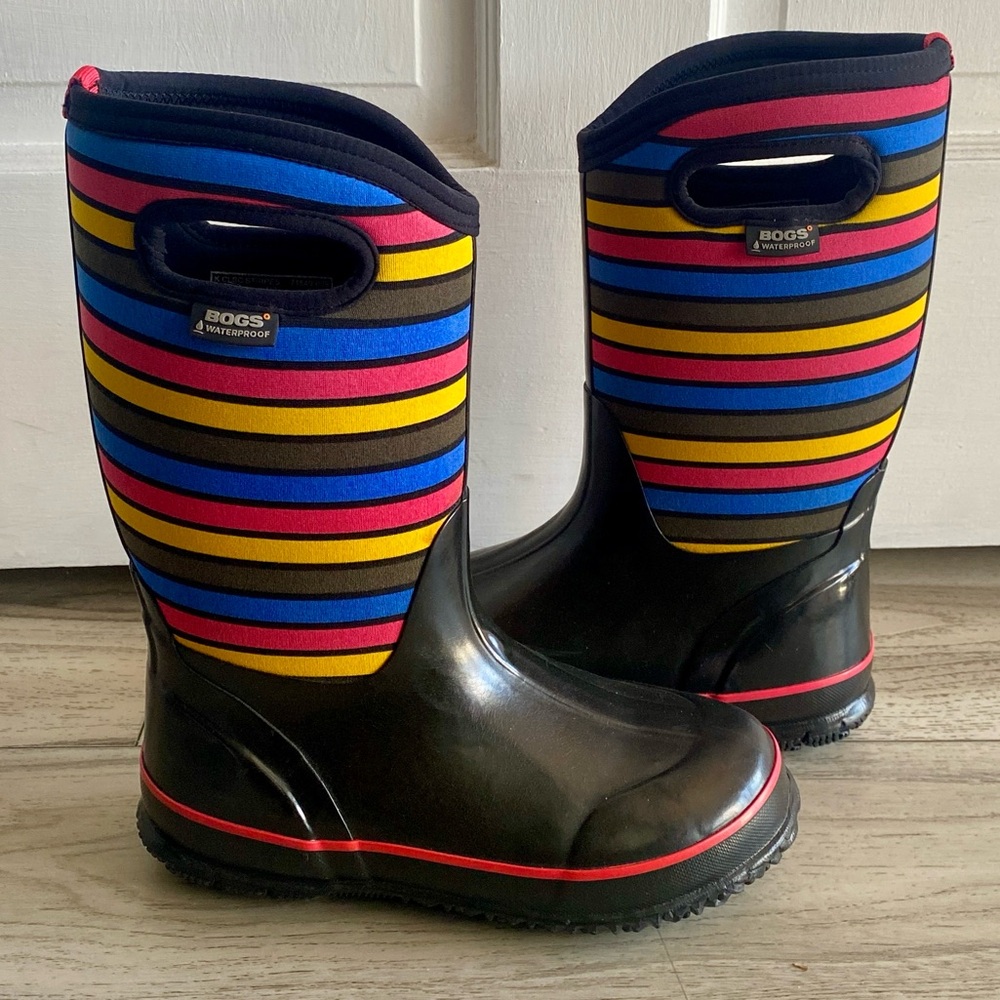 Bogs Girl’s Classic Striped Waterproof Winter Snow Boots